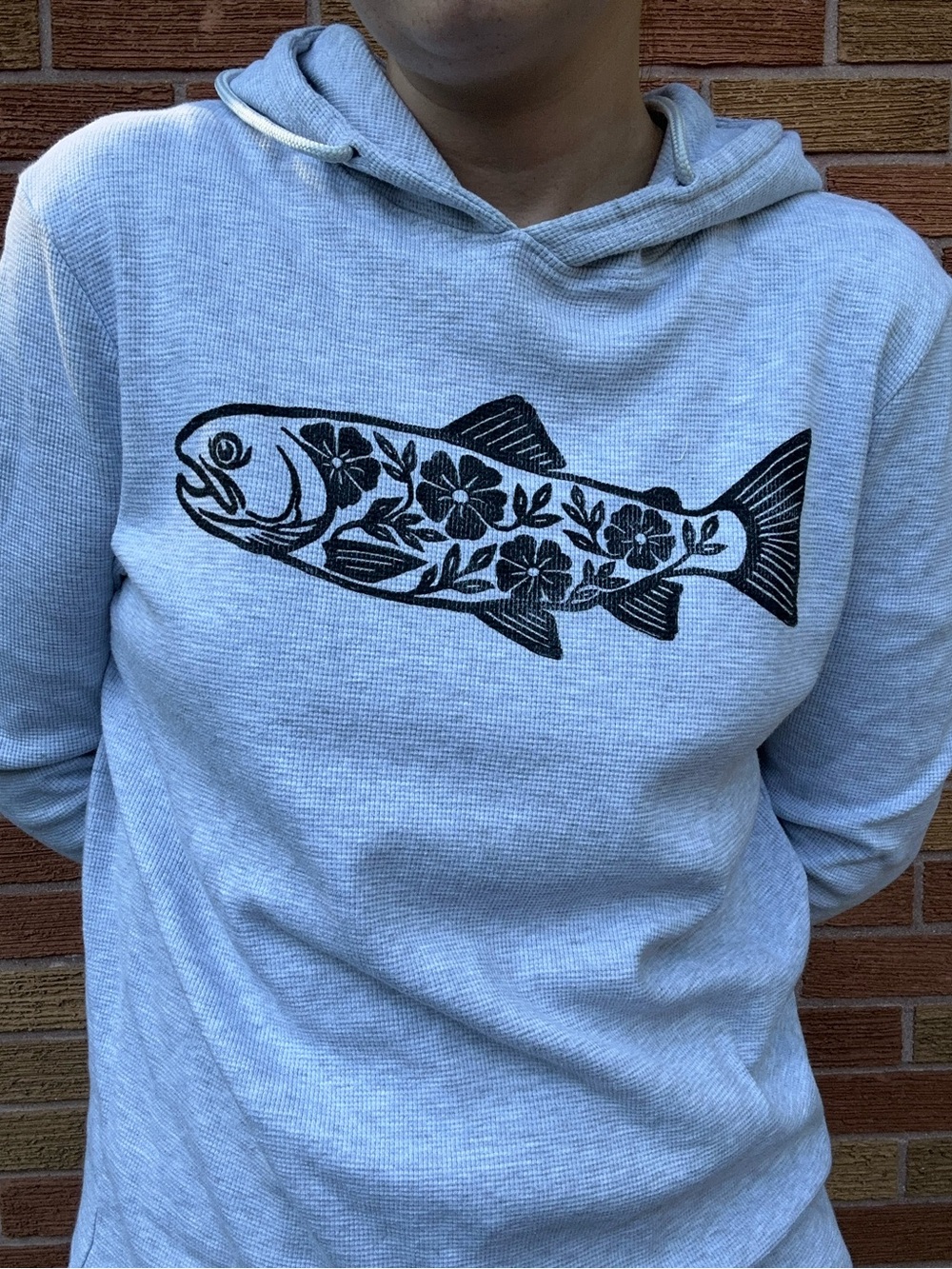 Upcycled Trout Block Print Sweater